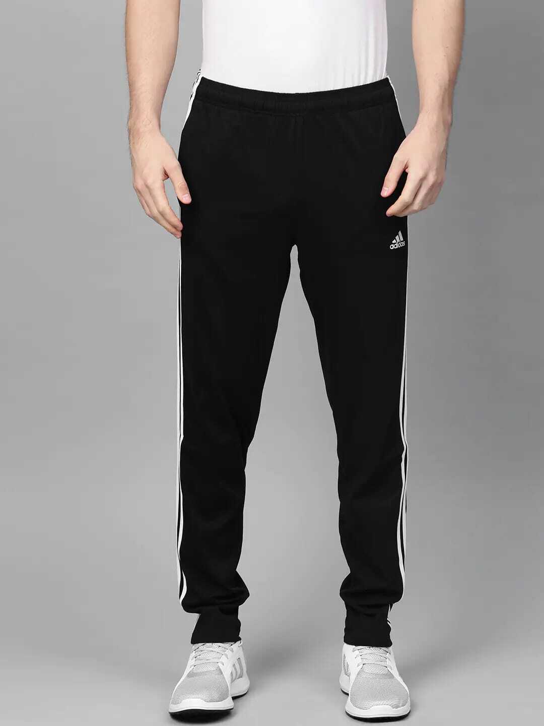 Adidas Full Striped Solid Men Black Track Pants