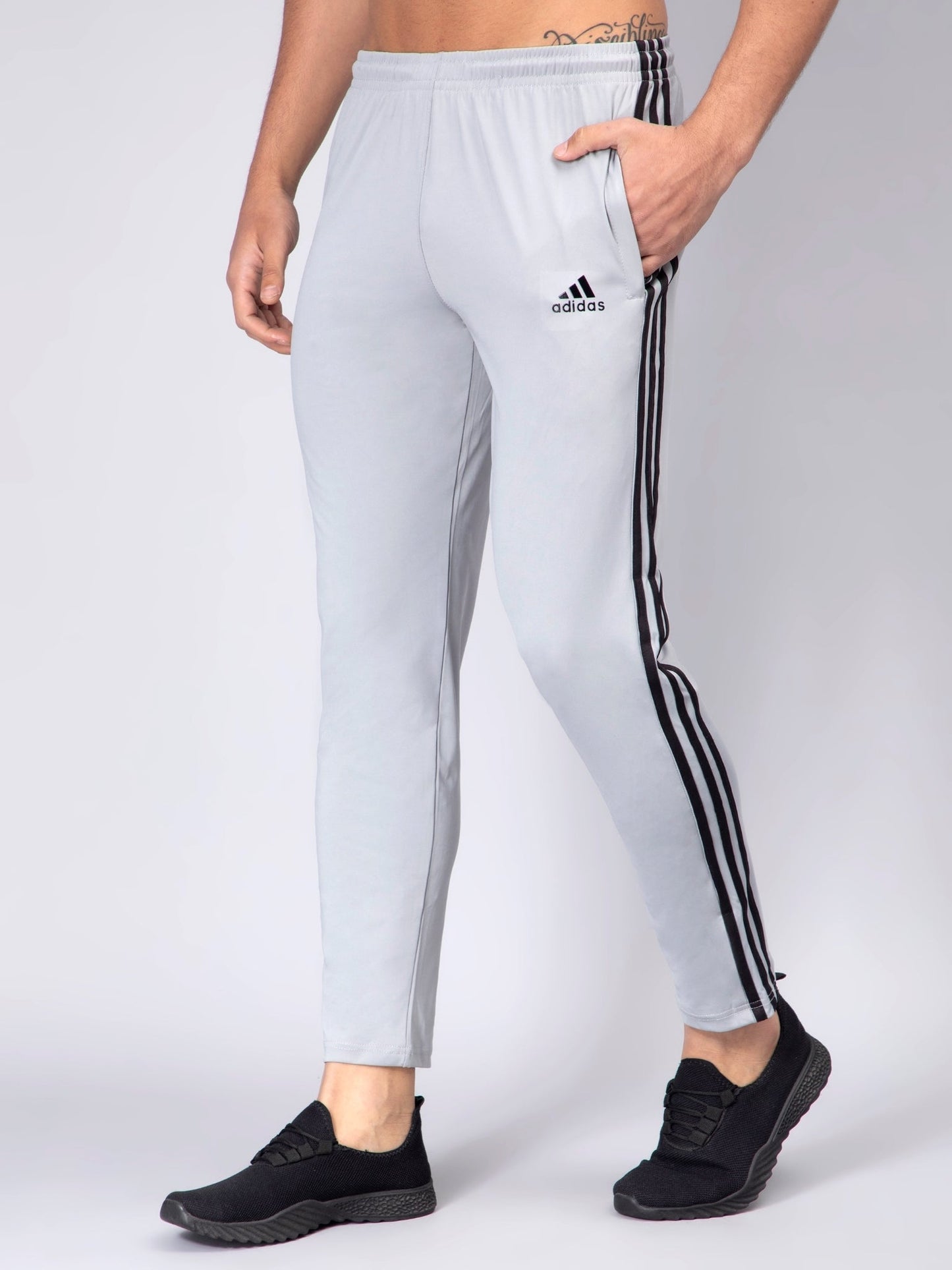 Adidas Solid Casual Men Grey with Black Stripes