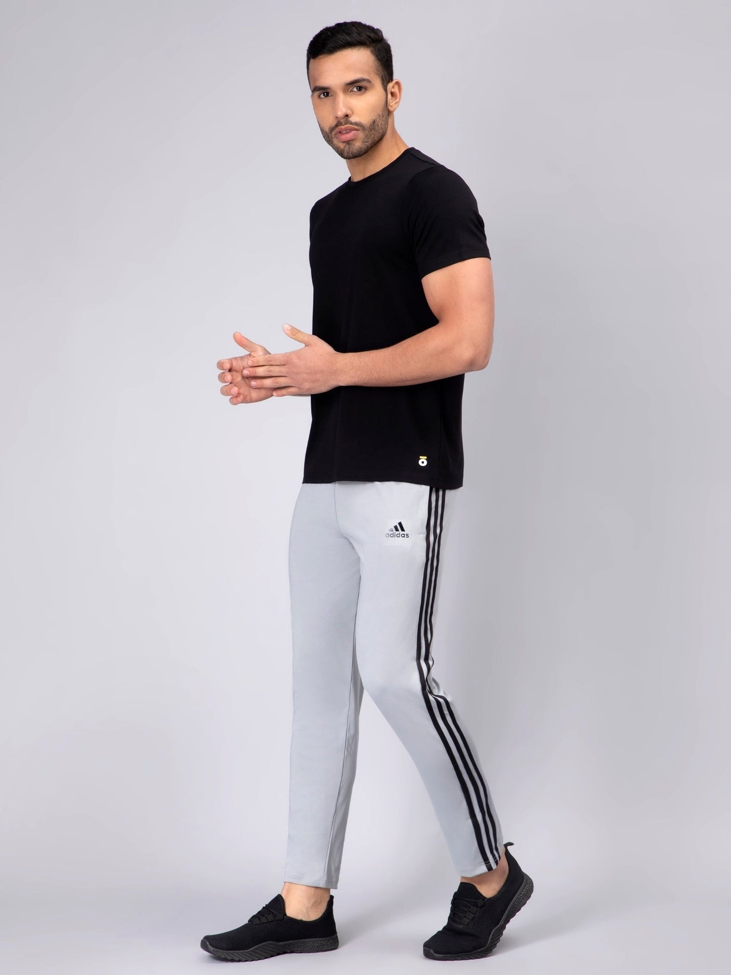 Adidas Solid Casual Men Grey with Black Stripes